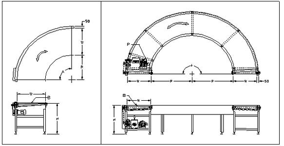 轉(zhuǎn)彎式皮帶輸送機示意圖紙 轉(zhuǎn)彎式皮帶輸送機示意圖紙